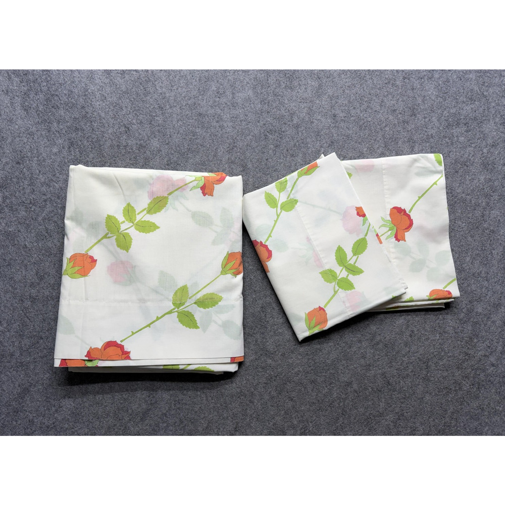 Christian Dior Wamsutta Pillowcases Flat Sheet Rose Floral Lot 3 Vintage